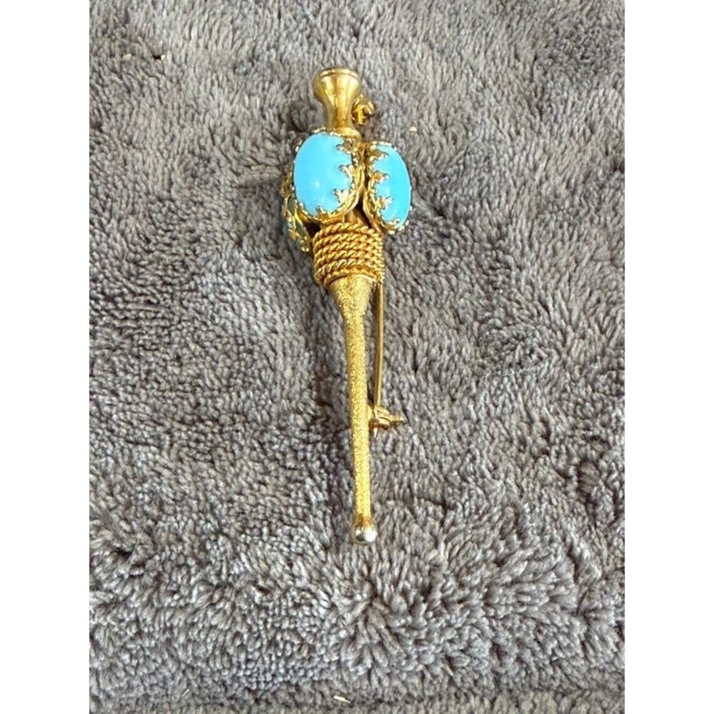 Vintage Gold Tone Faux Turquoise Distaff Brooch
